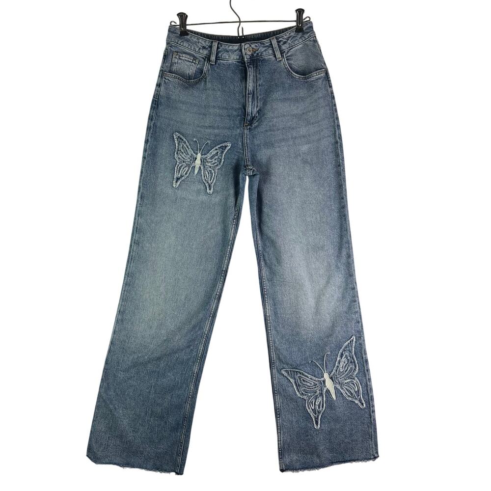 H&M Baggy Bootcut Leg Butterfly Pattern Youth Jeans Size 20